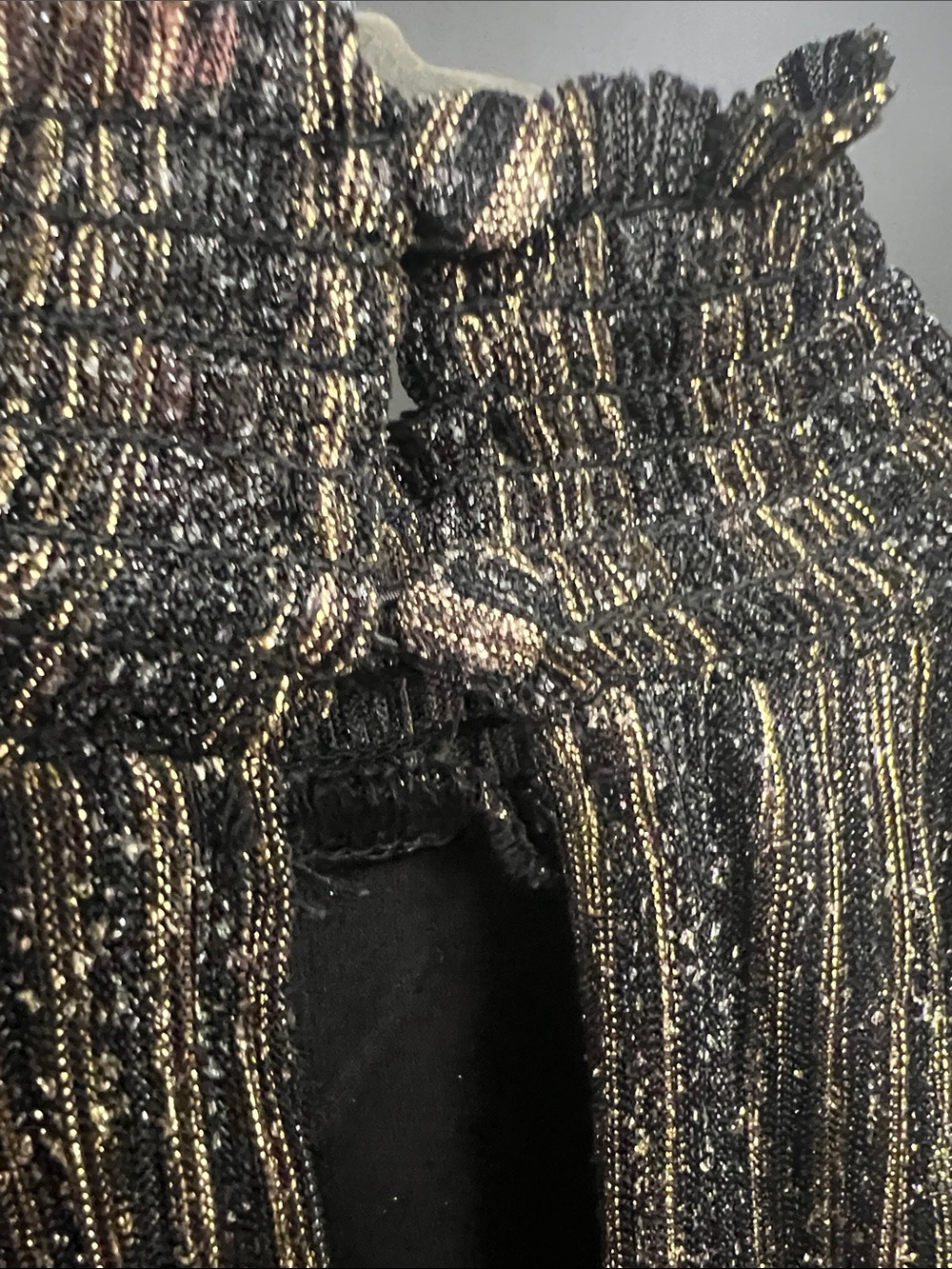 Vince Camuto Black & Gold Metallic Pleated High-Neck Blouse - Picture 3 of 6